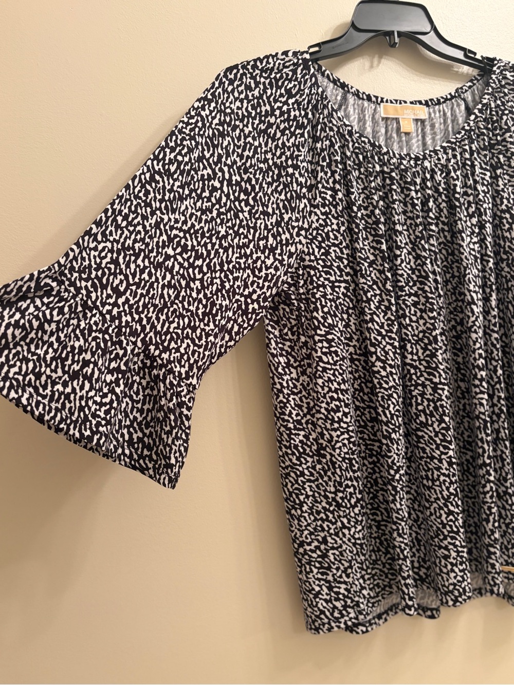 Michael Kors Black and White Printed Bell-Sleeve Blouse